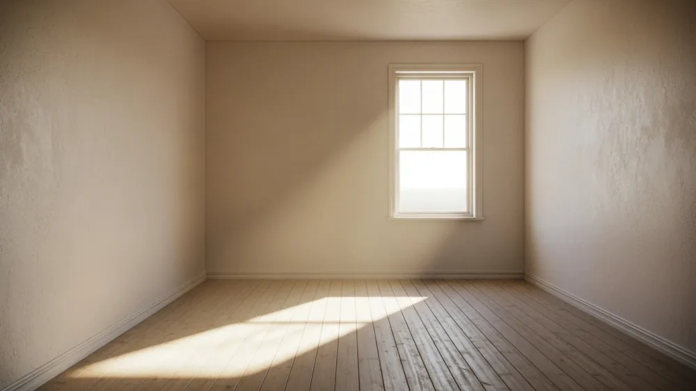Habitación vacía con una ventana y luz de tarde