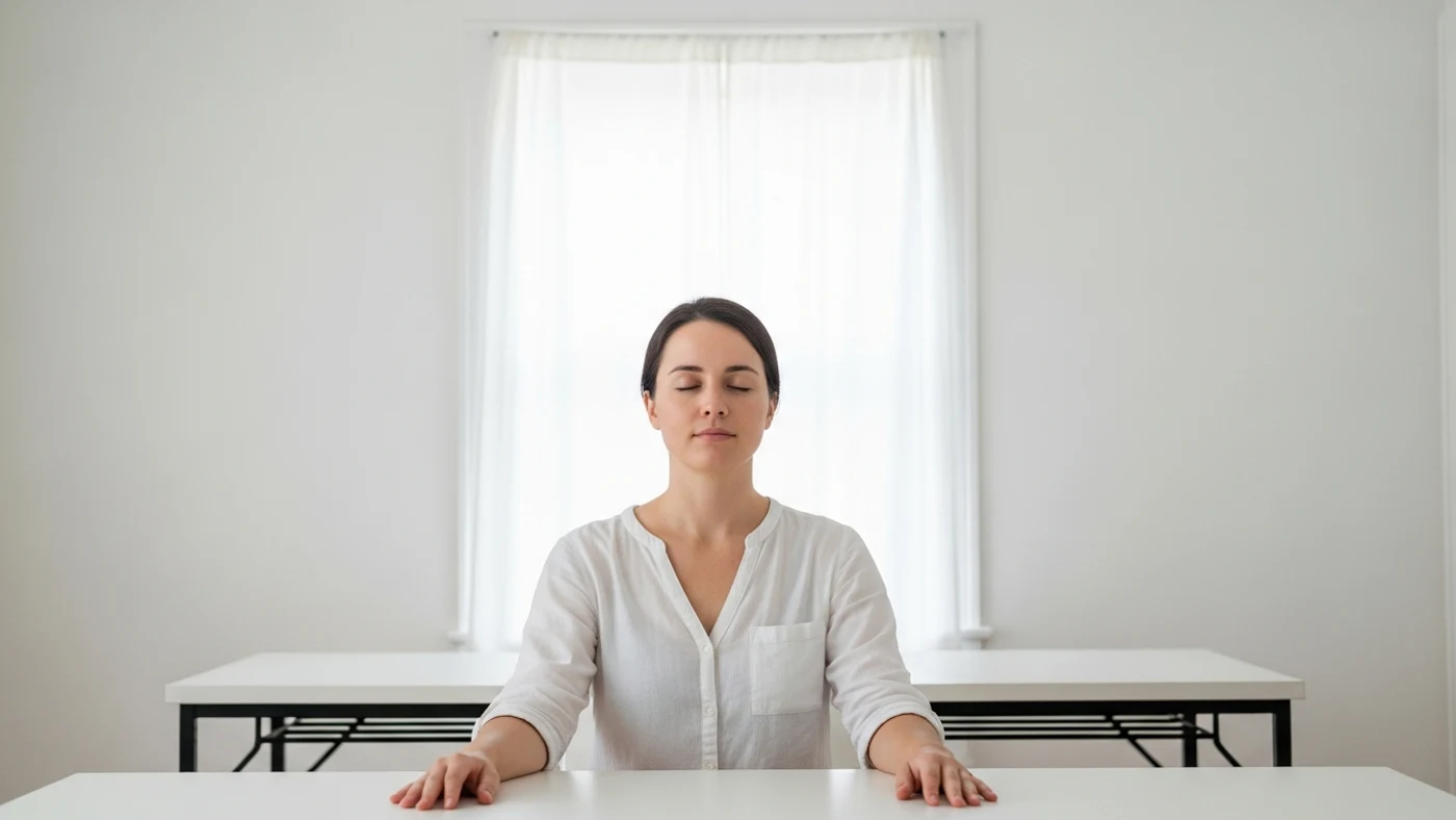 Persona pensando con los ojos cerrados en un espacio luminoso