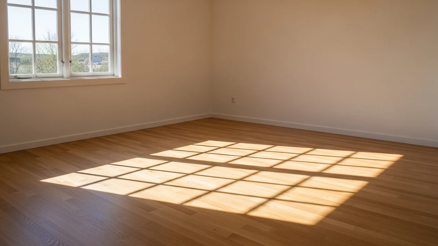 Patrones de luz y sombra en un suelo de madera por la mañana